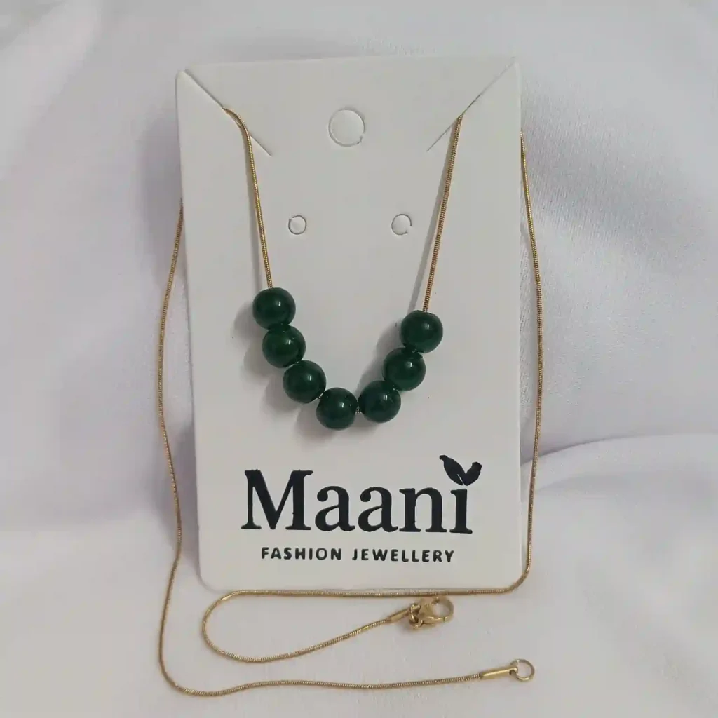 Dark Green Glass Crystal gemstone beads stainless Steel Chain Necklace